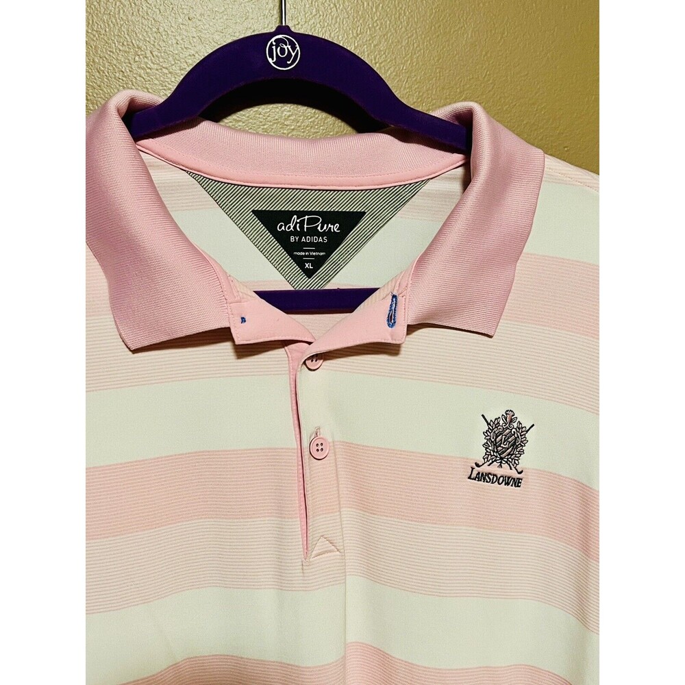 Adidas AdiPURE Polo Shirt Mens XL Pink White Short Sleeve Performance Golf Shirt